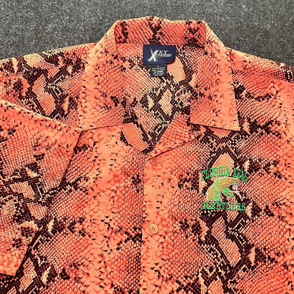 Florida A&M FAMU Rattlers Orange Snake Skin Short Sleeve Button Shirt Mens L